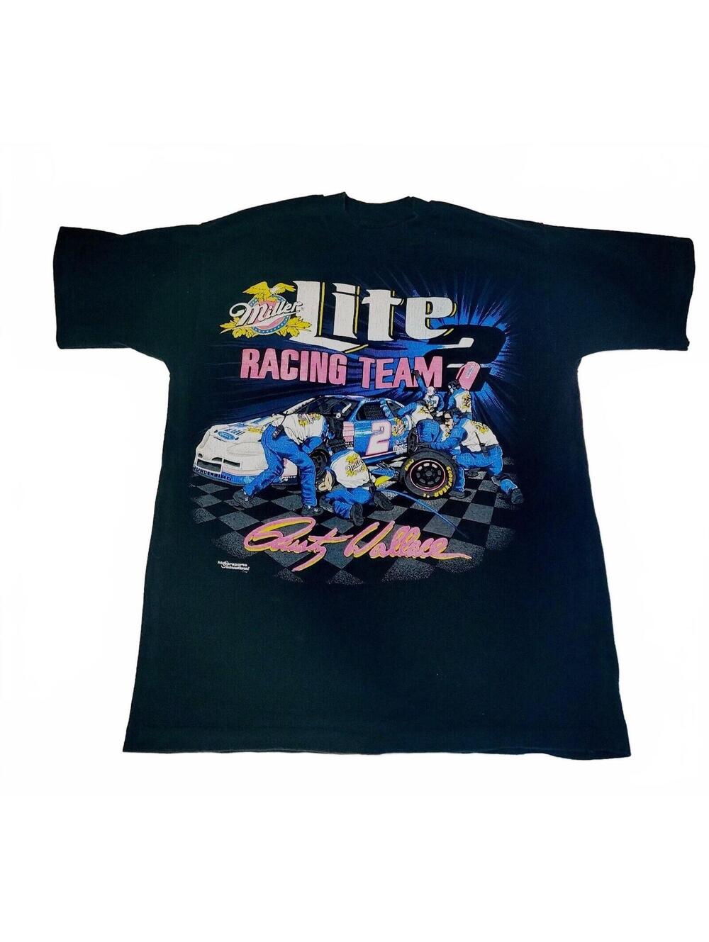 Vintage 90's Rusty Wallace Racing Shirt Black Pink Double Sided 90s Size Large